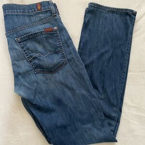 7 For All Mankind Blue Medium-Dark Wash Denim High Rise Straight Jeans